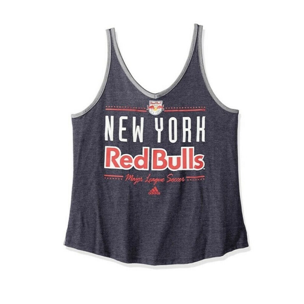 Adidas Womens Size XL MLS New York Red Bulls Honeycomb Lines V Neck Tank Navy